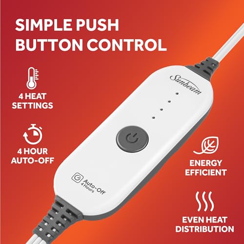 Sunbeam Warm and Cozy Electric Blanket for Couch and Bed, 50" x 60", 4 Heat Settings