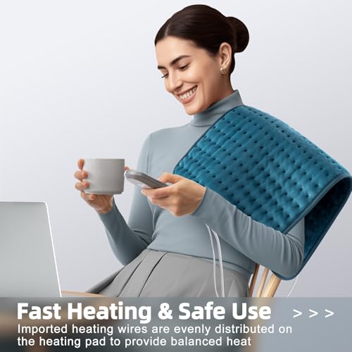 Back Pain Relief Heating Pad - Abdomen, Cramps, Neck, Shoulder, 12x24 Inches, Moist/Dry Heat, Auto-Off, Machine Washabl