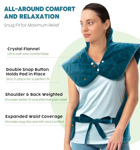 Weighted Electric Heating Pad for Neck, Shoulders and Back Pain Relief | Father's Day Gifts for Dad and Husband | Fast H