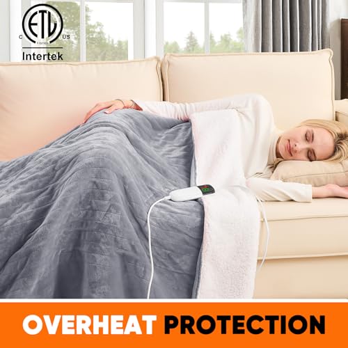 Greenoak Heated Electric Throw for Adults, 50"x60" Misty Grey with 10 Temperature Settings and Auto-OffSafety Features