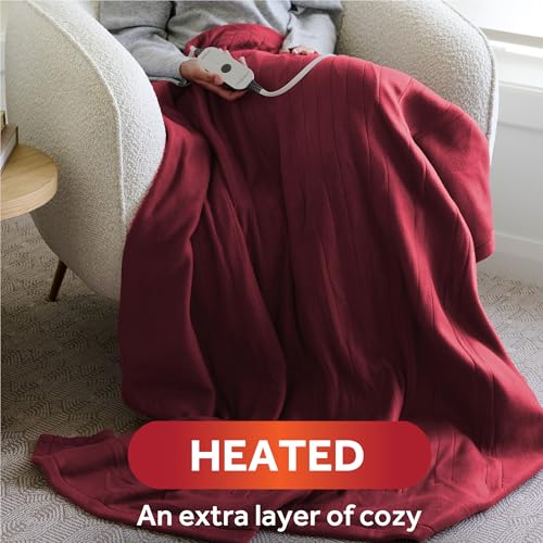 Sunbeam Royal Ultra Cabernet Heated Personal Throw / Blanket Cozy-Warm Adjustable Heat Settings for Relaxation at Home