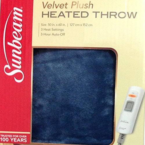 Sunbeam Electric Heated Plush Throw Warmth Personal Controller 3 Heat Settings Auto-Off 50" x 60" Lagoon Blue