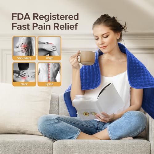 Electric Heating Pad for Back Pain Relief, Moist Dry Heat Therapy, Auto Off, 33'' x 17'' XXXL for Neck and Shoulder Cram