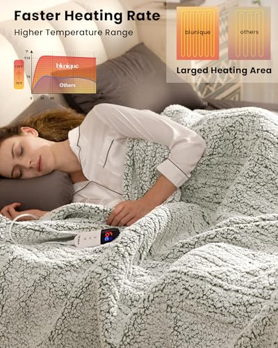 Electric Blanket King Size Soft Double Sherpa Super Cozy with 6 Heating Levels & Auto-Off, Overheat Protection, Machine